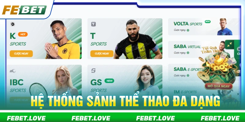 Người chơi có thể cược kèo thể thao đa dạng tại FEBET